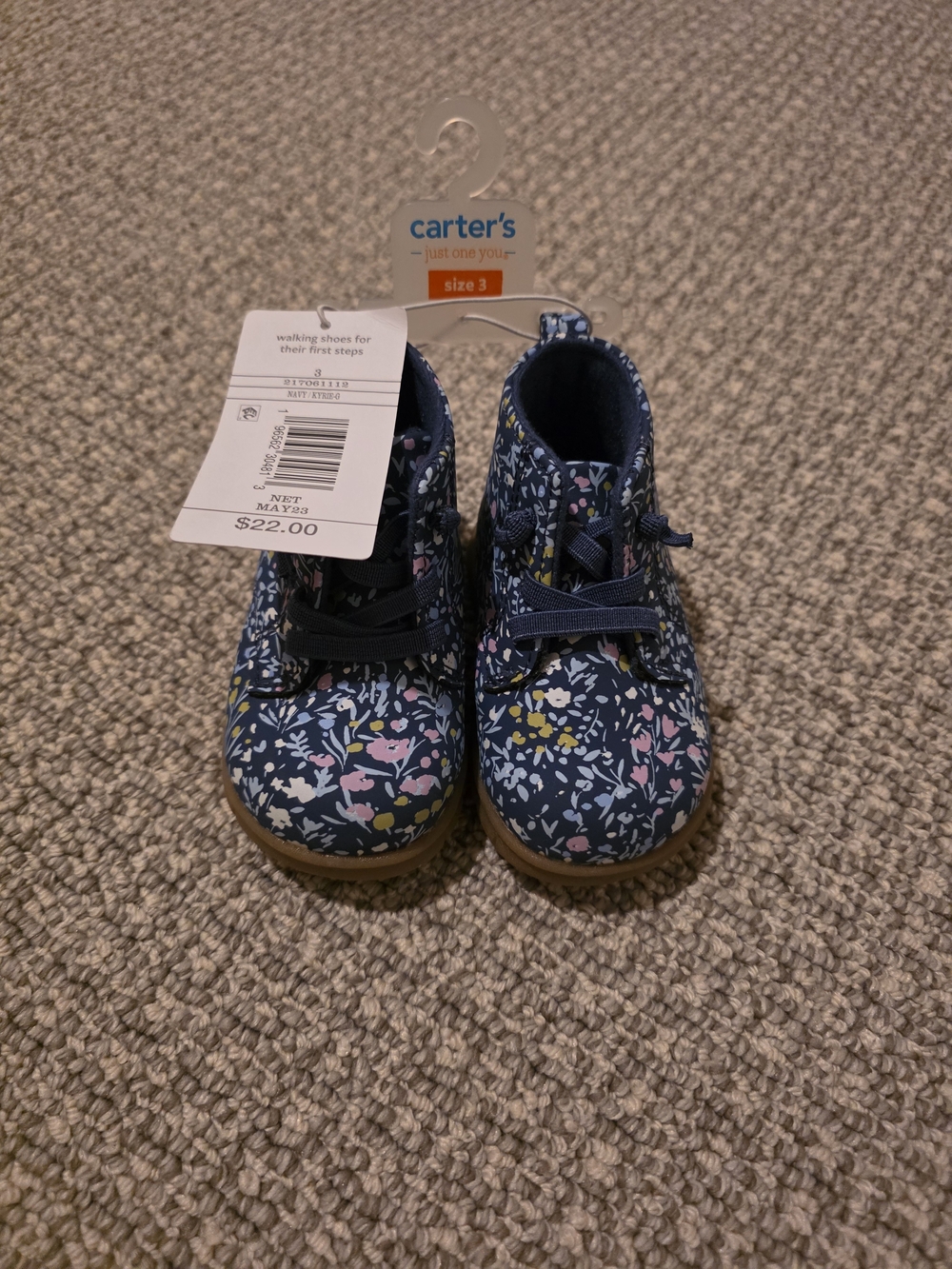 Carter's Navy Floral Toddler Boots with Pink & Yellow Accents
